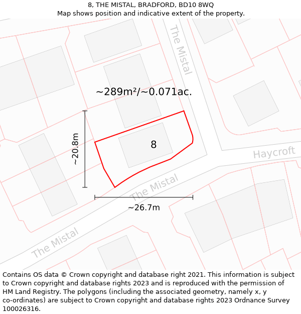 8, THE MISTAL, BRADFORD, BD10 8WQ: Plot and title map