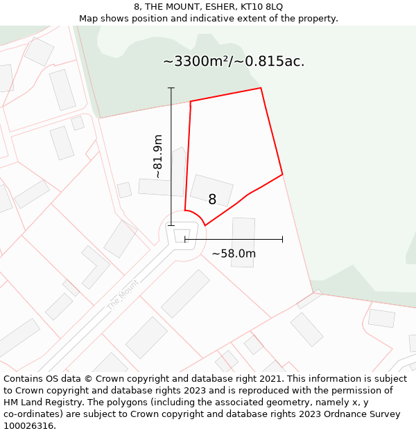 8, THE MOUNT, ESHER, KT10 8LQ: Plot and title map