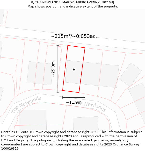 8, THE NEWLANDS, MARDY, ABERGAVENNY, NP7 6HJ: Plot and title map