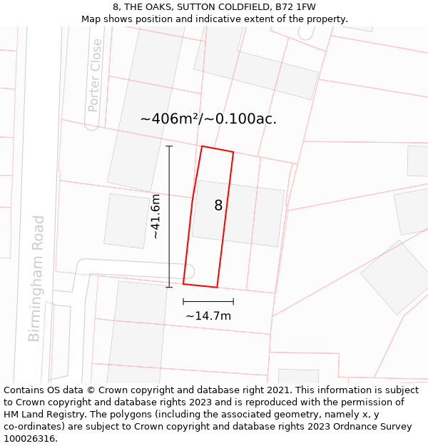 8, THE OAKS, SUTTON COLDFIELD, B72 1FW: Plot and title map