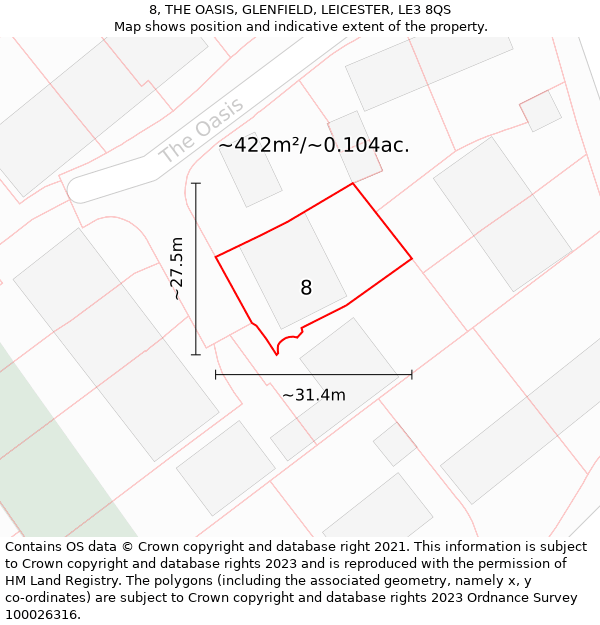 8, THE OASIS, GLENFIELD, LEICESTER, LE3 8QS: Plot and title map