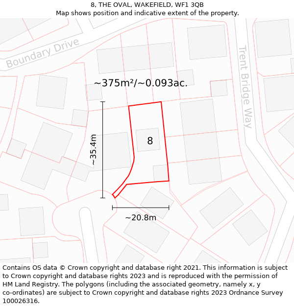 8, THE OVAL, WAKEFIELD, WF1 3QB: Plot and title map