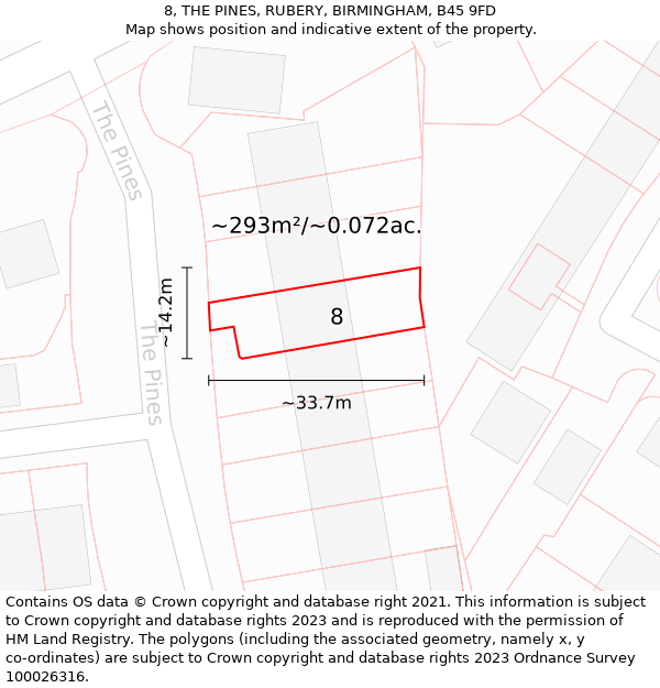 8, THE PINES, RUBERY, BIRMINGHAM, B45 9FD: Plot and title map