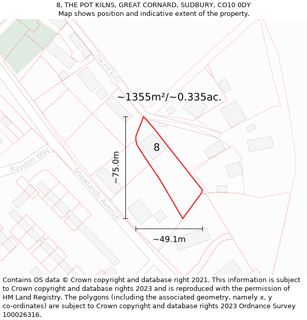 8, THE POT KILNS, GREAT CORNARD, SUDBURY, CO10 0DY: Plot and title map