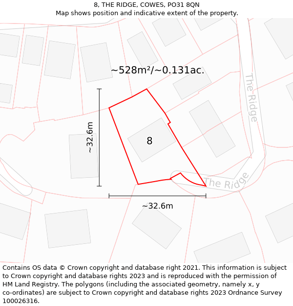 8, THE RIDGE, COWES, PO31 8QN: Plot and title map