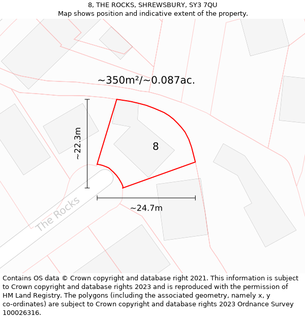 8, THE ROCKS, SHREWSBURY, SY3 7QU: Plot and title map