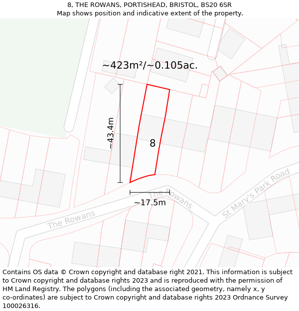 8, THE ROWANS, PORTISHEAD, BRISTOL, BS20 6SR: Plot and title map