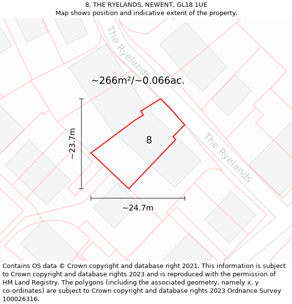 8, THE RYELANDS, NEWENT, GL18 1UE: Plot and title map