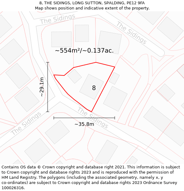 8, THE SIDINGS, LONG SUTTON, SPALDING, PE12 9FA: Plot and title map