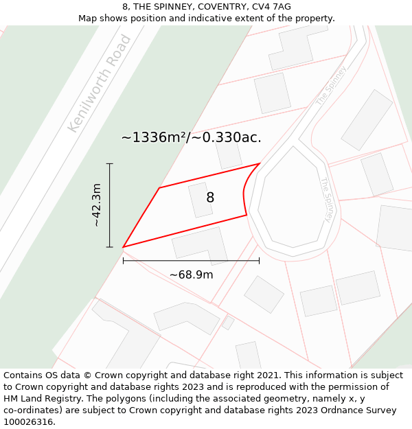 8, THE SPINNEY, COVENTRY, CV4 7AG: Plot and title map