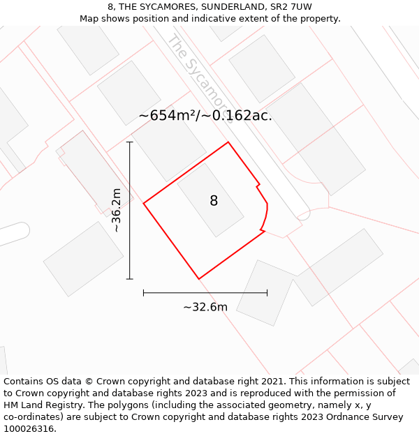 8, THE SYCAMORES, SUNDERLAND, SR2 7UW: Plot and title map