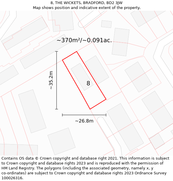 8, THE WICKETS, BRADFORD, BD2 3JW: Plot and title map