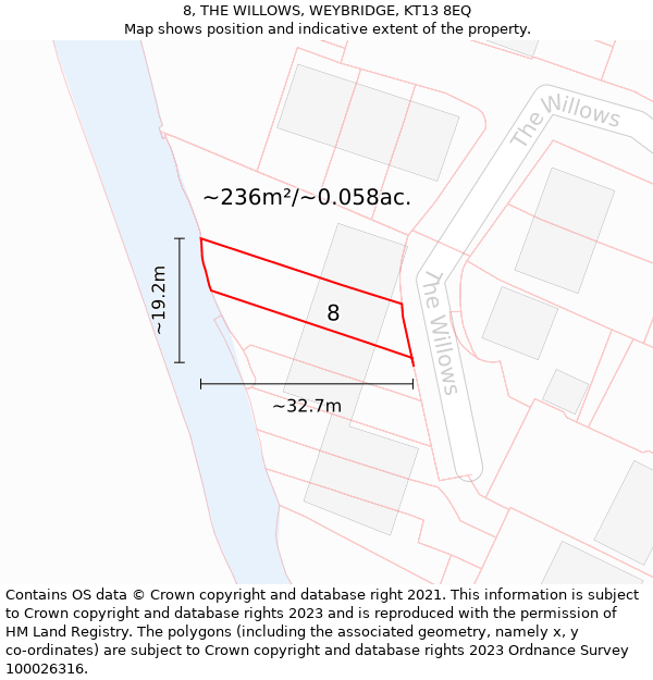 8, THE WILLOWS, WEYBRIDGE, KT13 8EQ: Plot and title map