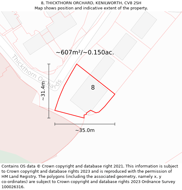 8, THICKTHORN ORCHARD, KENILWORTH, CV8 2SH: Plot and title map