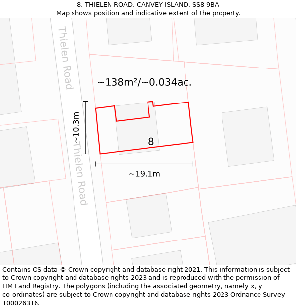 8, THIELEN ROAD, CANVEY ISLAND, SS8 9BA: Plot and title map