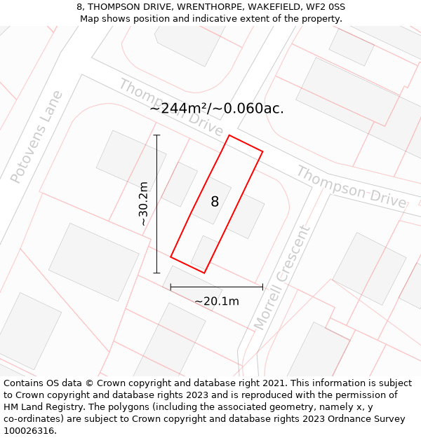 8, THOMPSON DRIVE, WRENTHORPE, WAKEFIELD, WF2 0SS: Plot and title map