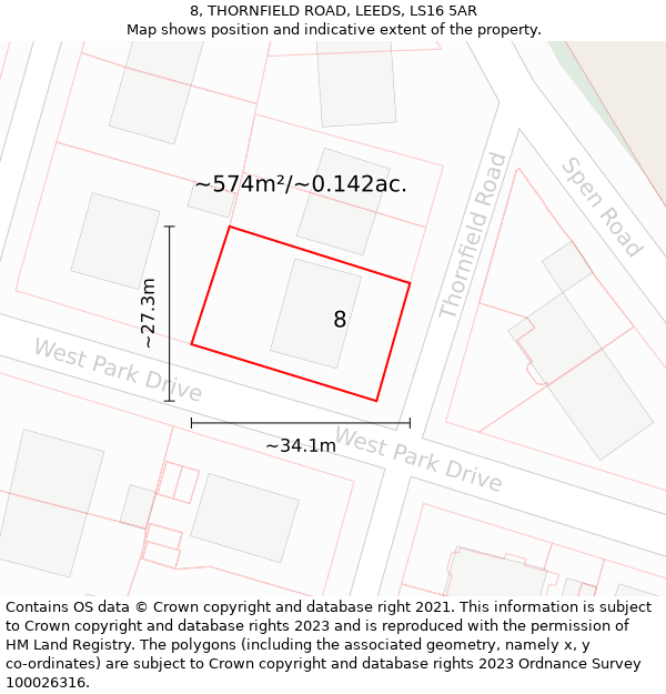8, THORNFIELD ROAD, LEEDS, LS16 5AR: Plot and title map