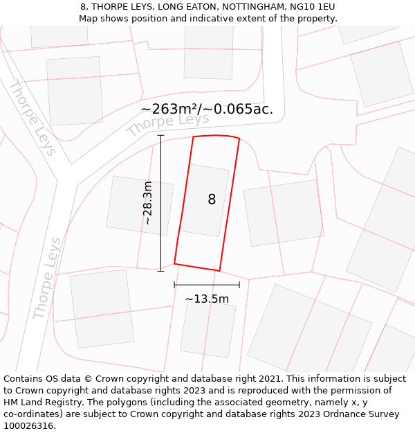 8, THORPE LEYS, LONG EATON, NOTTINGHAM, NG10 1EU: Plot and title map