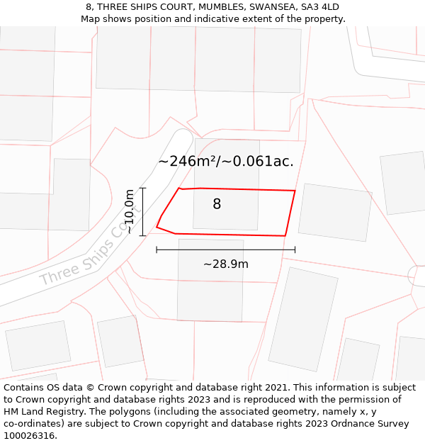 8, THREE SHIPS COURT, MUMBLES, SWANSEA, SA3 4LD: Plot and title map