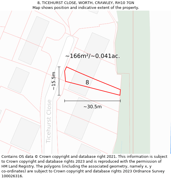 8, TICEHURST CLOSE, WORTH, CRAWLEY, RH10 7GN: Plot and title map