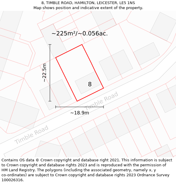 8, TIMBLE ROAD, HAMILTON, LEICESTER, LE5 1NS: Plot and title map