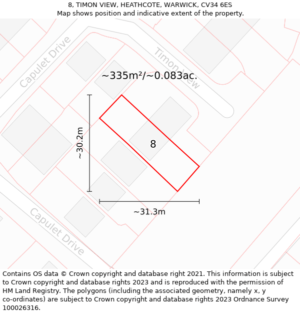 8, TIMON VIEW, HEATHCOTE, WARWICK, CV34 6ES: Plot and title map