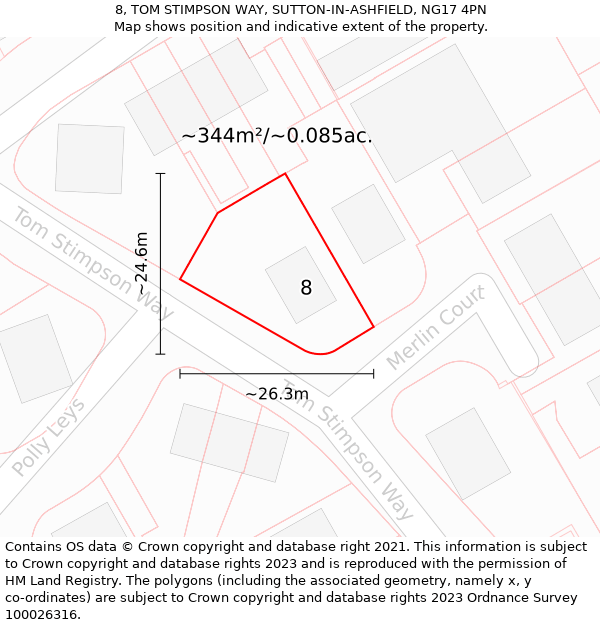 8, TOM STIMPSON WAY, SUTTON-IN-ASHFIELD, NG17 4PN: Plot and title map