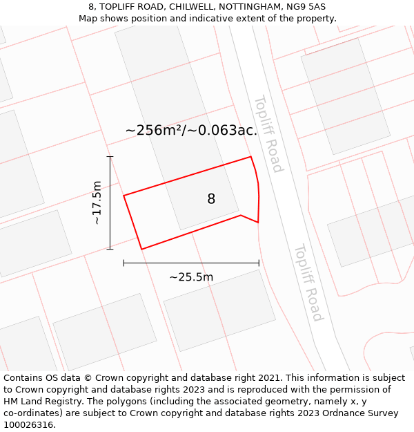 8, TOPLIFF ROAD, CHILWELL, NOTTINGHAM, NG9 5AS: Plot and title map