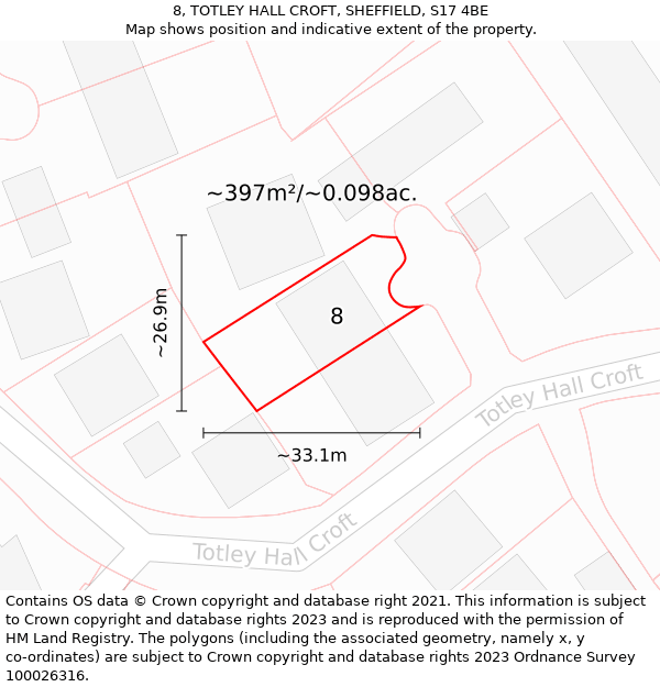 8, TOTLEY HALL CROFT, SHEFFIELD, S17 4BE: Plot and title map