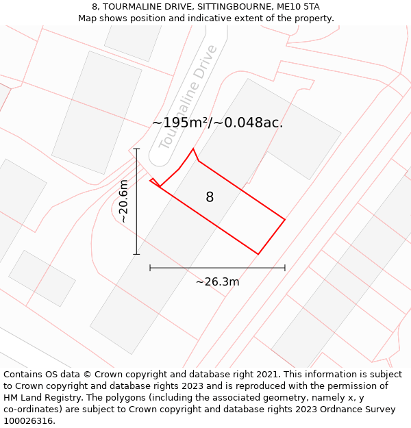 8, TOURMALINE DRIVE, SITTINGBOURNE, ME10 5TA: Plot and title map