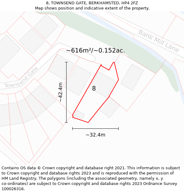 8, TOWNSEND GATE, BERKHAMSTED, HP4 2FZ: Plot and title map