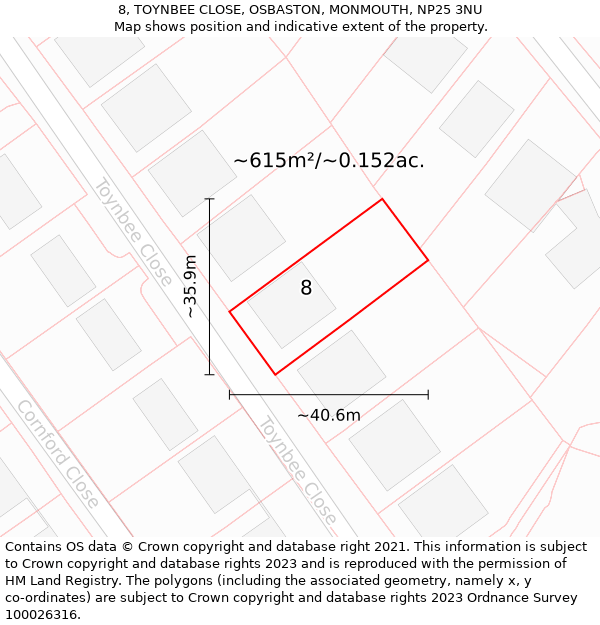 8, TOYNBEE CLOSE, OSBASTON, MONMOUTH, NP25 3NU: Plot and title map