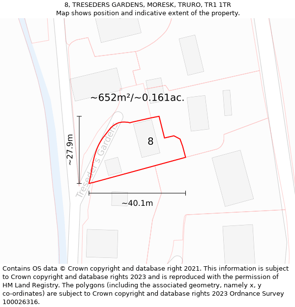 8, TRESEDERS GARDENS, MORESK, TRURO, TR1 1TR: Plot and title map
