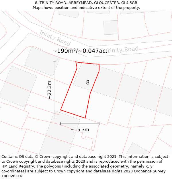 8, TRINITY ROAD, ABBEYMEAD, GLOUCESTER, GL4 5GB: Plot and title map