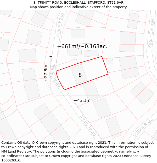 8, TRINITY ROAD, ECCLESHALL, STAFFORD, ST21 6AR: Plot and title map