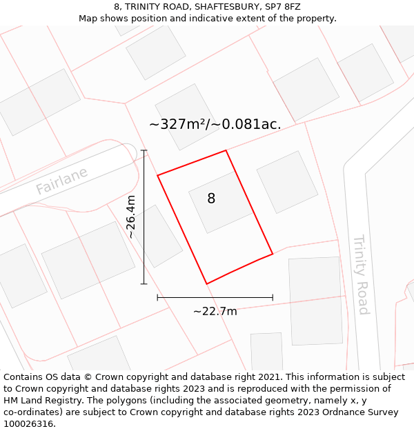 8, TRINITY ROAD, SHAFTESBURY, SP7 8FZ: Plot and title map