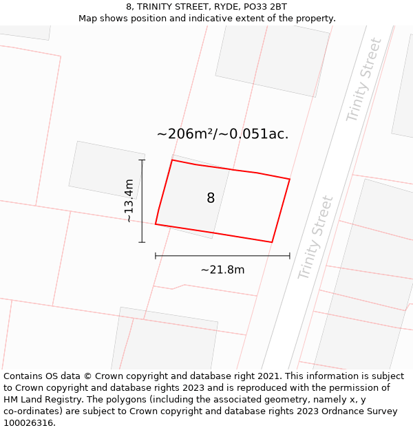 8, TRINITY STREET, RYDE, PO33 2BT: Plot and title map