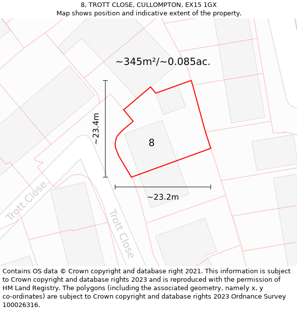 8, TROTT CLOSE, CULLOMPTON, EX15 1GX: Plot and title map