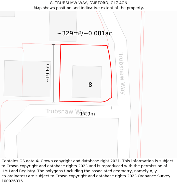 8, TRUBSHAW WAY, FAIRFORD, GL7 4GN: Plot and title map