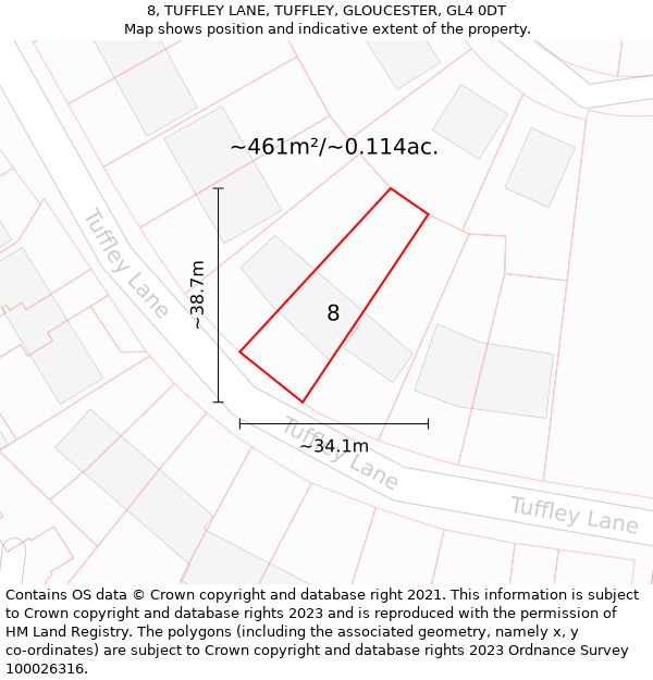 8, TUFFLEY LANE, TUFFLEY, GLOUCESTER, GL4 0DT: Plot and title map