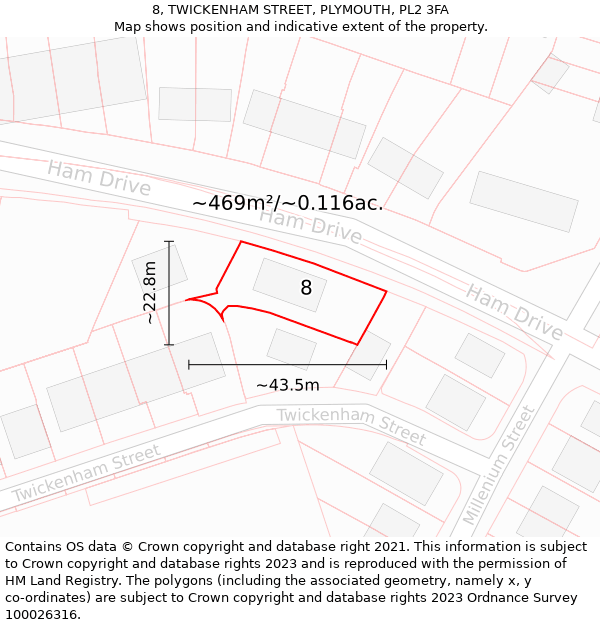 8, TWICKENHAM STREET, PLYMOUTH, PL2 3FA: Plot and title map