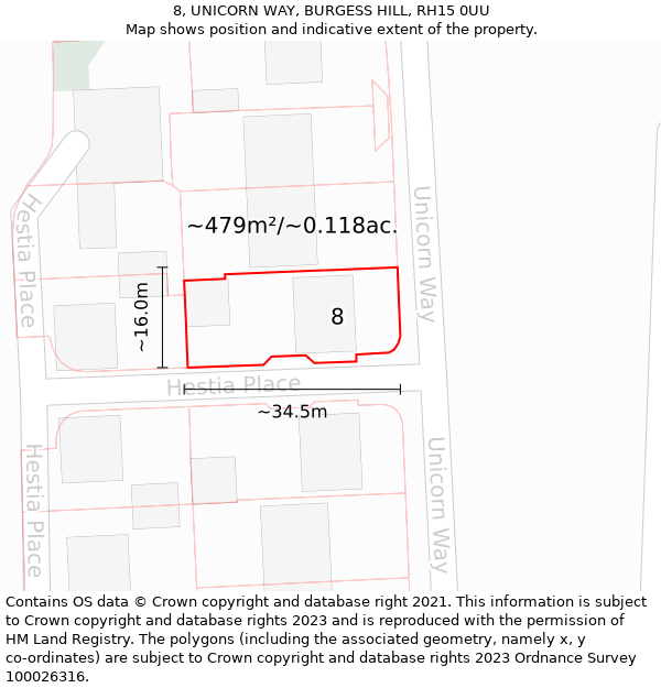 8, UNICORN WAY, BURGESS HILL, RH15 0UU: Plot and title map