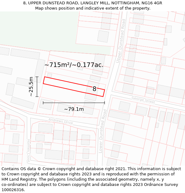 8, UPPER DUNSTEAD ROAD, LANGLEY MILL, NOTTINGHAM, NG16 4GR: Plot and title map