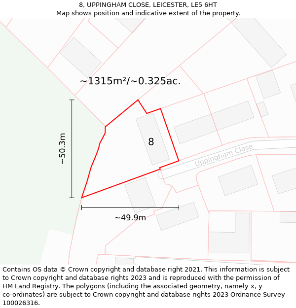 8, UPPINGHAM CLOSE, LEICESTER, LE5 6HT: Plot and title map