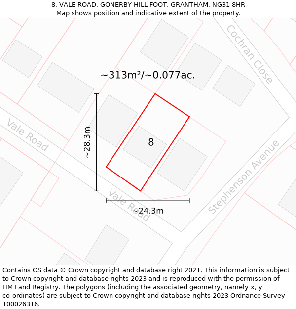 8, VALE ROAD, GONERBY HILL FOOT, GRANTHAM, NG31 8HR: Plot and title map