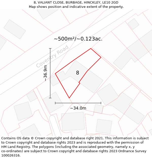 8, VALIANT CLOSE, BURBAGE, HINCKLEY, LE10 2GD: Plot and title map