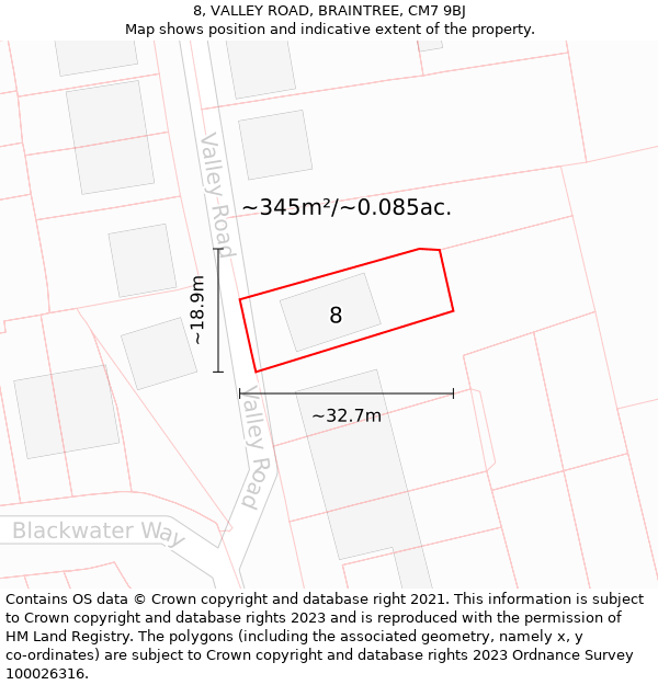 8, VALLEY ROAD, BRAINTREE, CM7 9BJ: Plot and title map