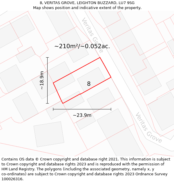 8, VERITAS GROVE, LEIGHTON BUZZARD, LU7 9SG: Plot and title map