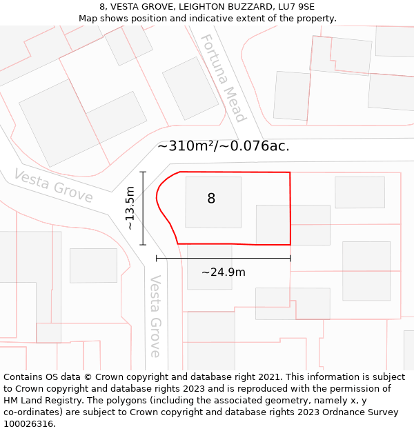 8, VESTA GROVE, LEIGHTON BUZZARD, LU7 9SE: Plot and title map