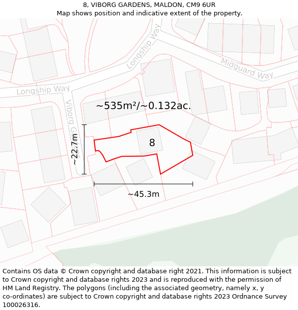 8, VIBORG GARDENS, MALDON, CM9 6UR: Plot and title map